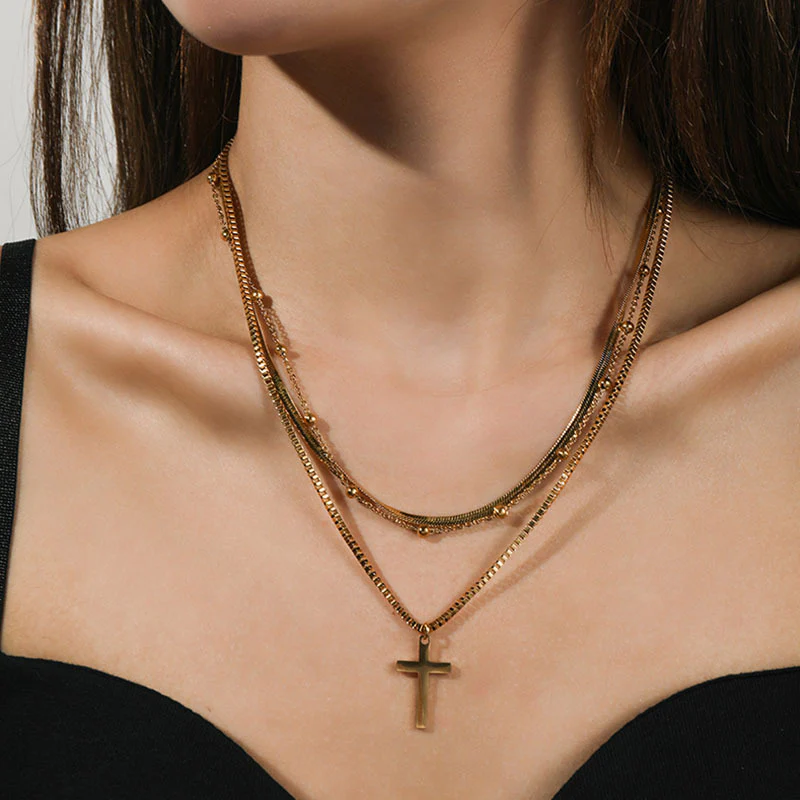 Cross snake bone three-layer  stacked necklace — Twinkles For You
