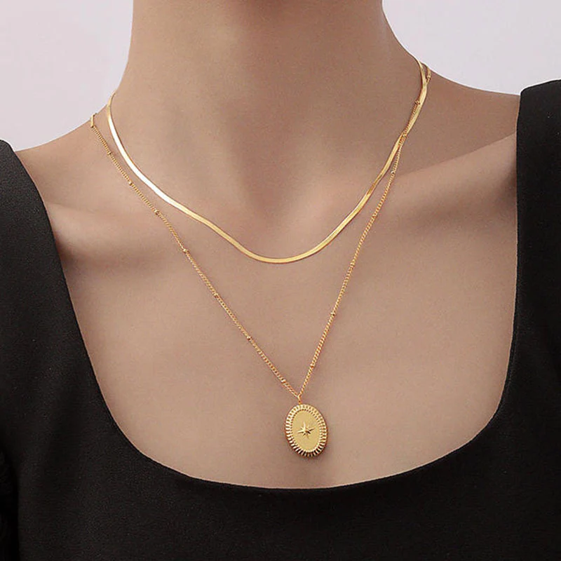 Eight-pointed star oval  double-layer premium clavicle chain — Twinkles For You