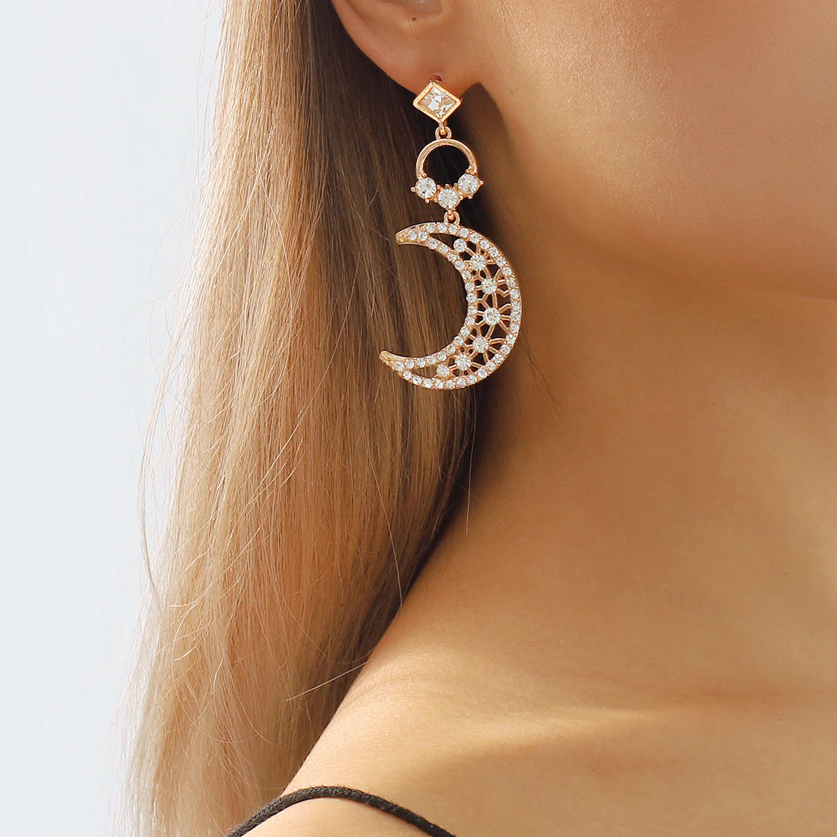 Sparkling diamond moon pendant earrings — Twinkles For You