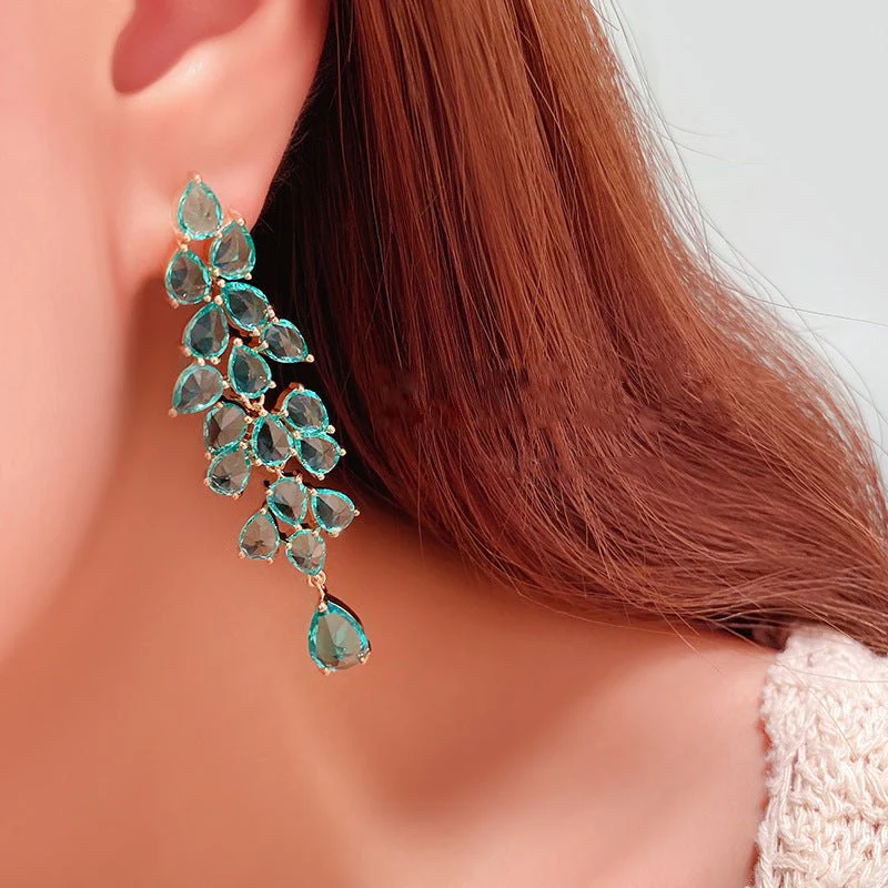 Green Diamond Leaf Tassel Earrings — Twinkles For You