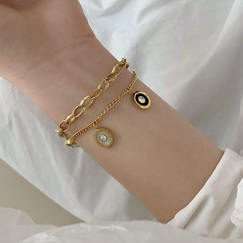 Hip-hop style Roman black and white  shell double layer bracelet — Twinkles For You