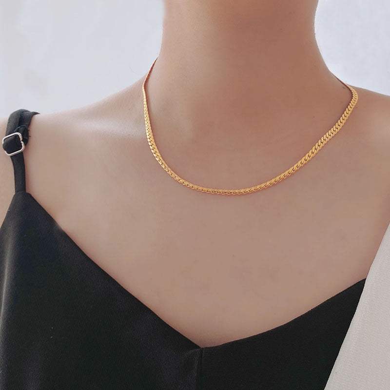 Hip-hop style snake bone chain titanium steel necklace (gold) — Twinkles For You