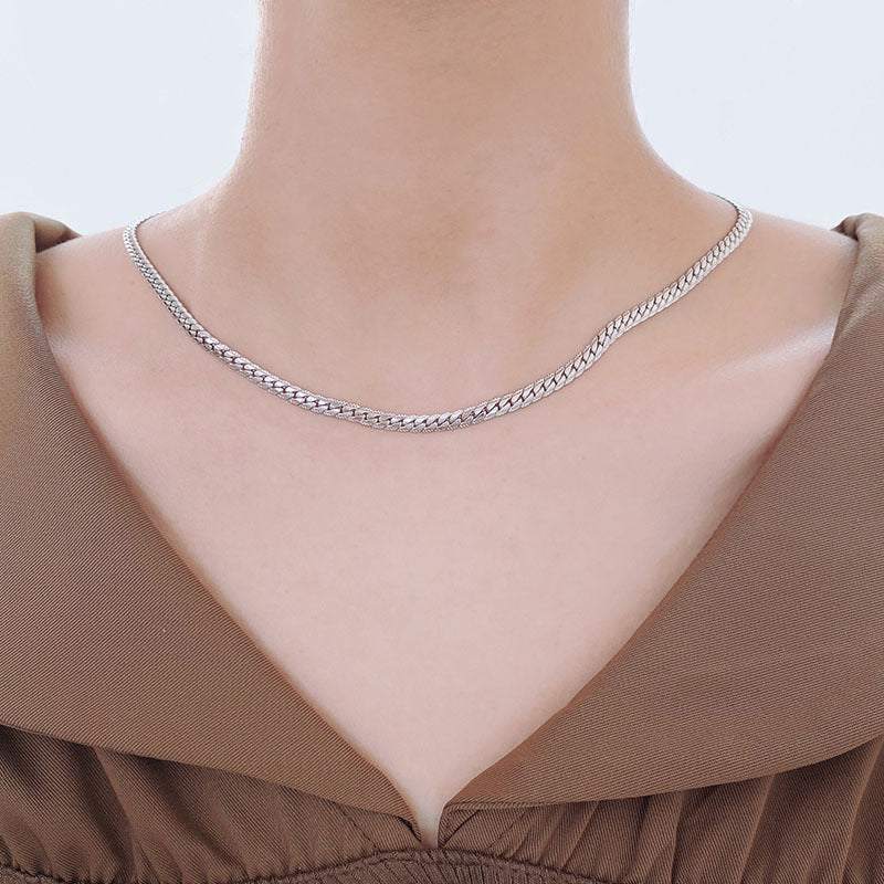 Hip-hop style snake bone chain titanium steel necklace (silver) — Twinkles For You