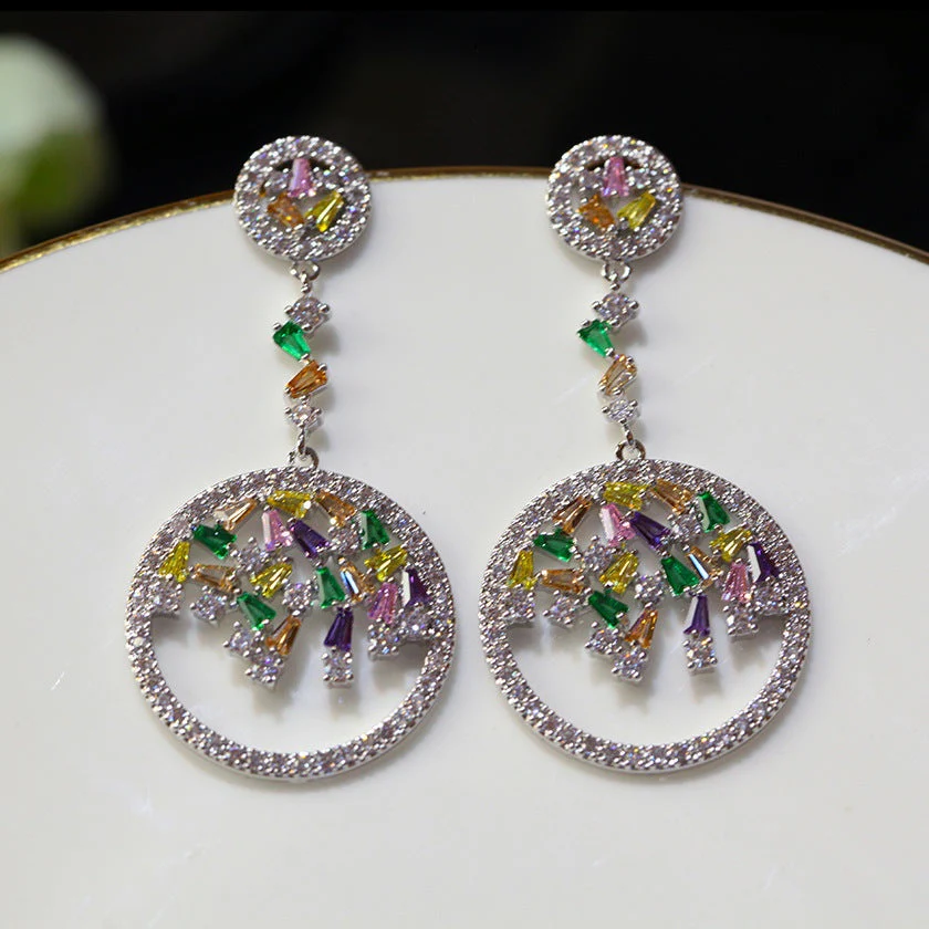 Luxurious Colored Zircon Long Hoop Earrings — Twinkles For You