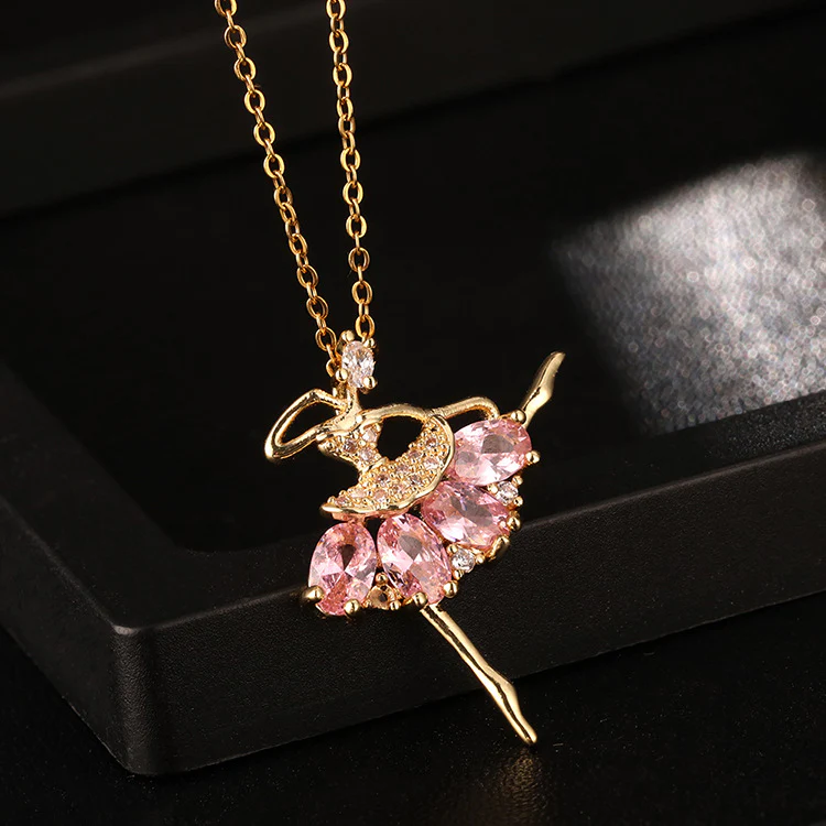 Pink Zircon Dancing Girl Necklace — Twinkles For You