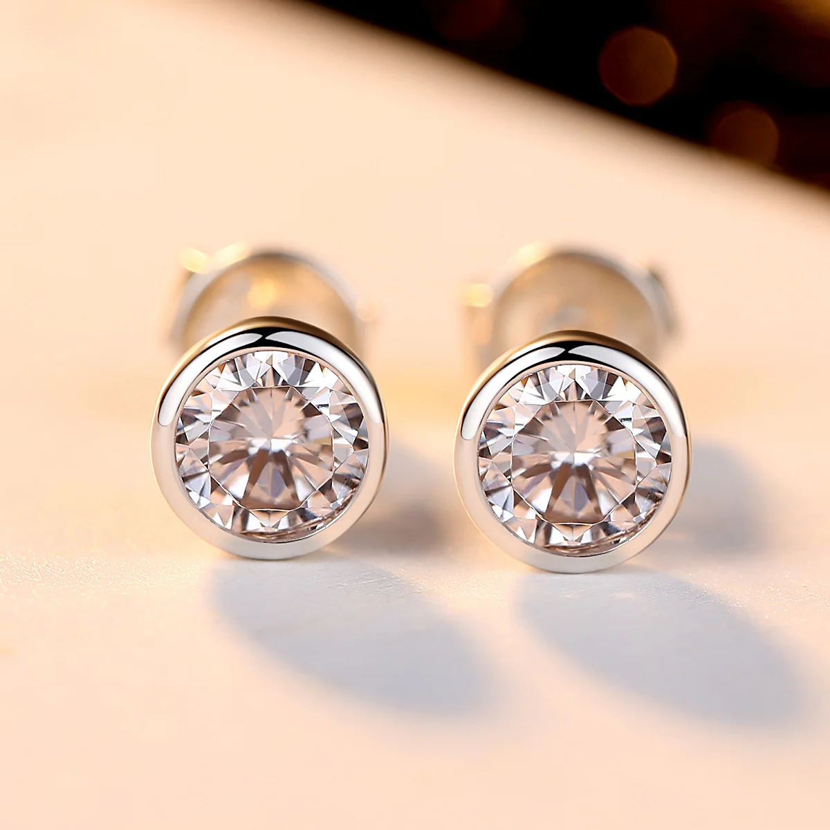 Simulated zircon solitaire bezel earrings — Twinkles For You