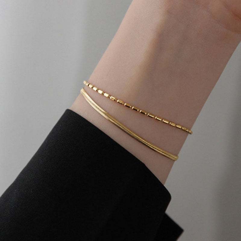 Snake Bone Layer Golden Bean Bracelet — Twinkles For You