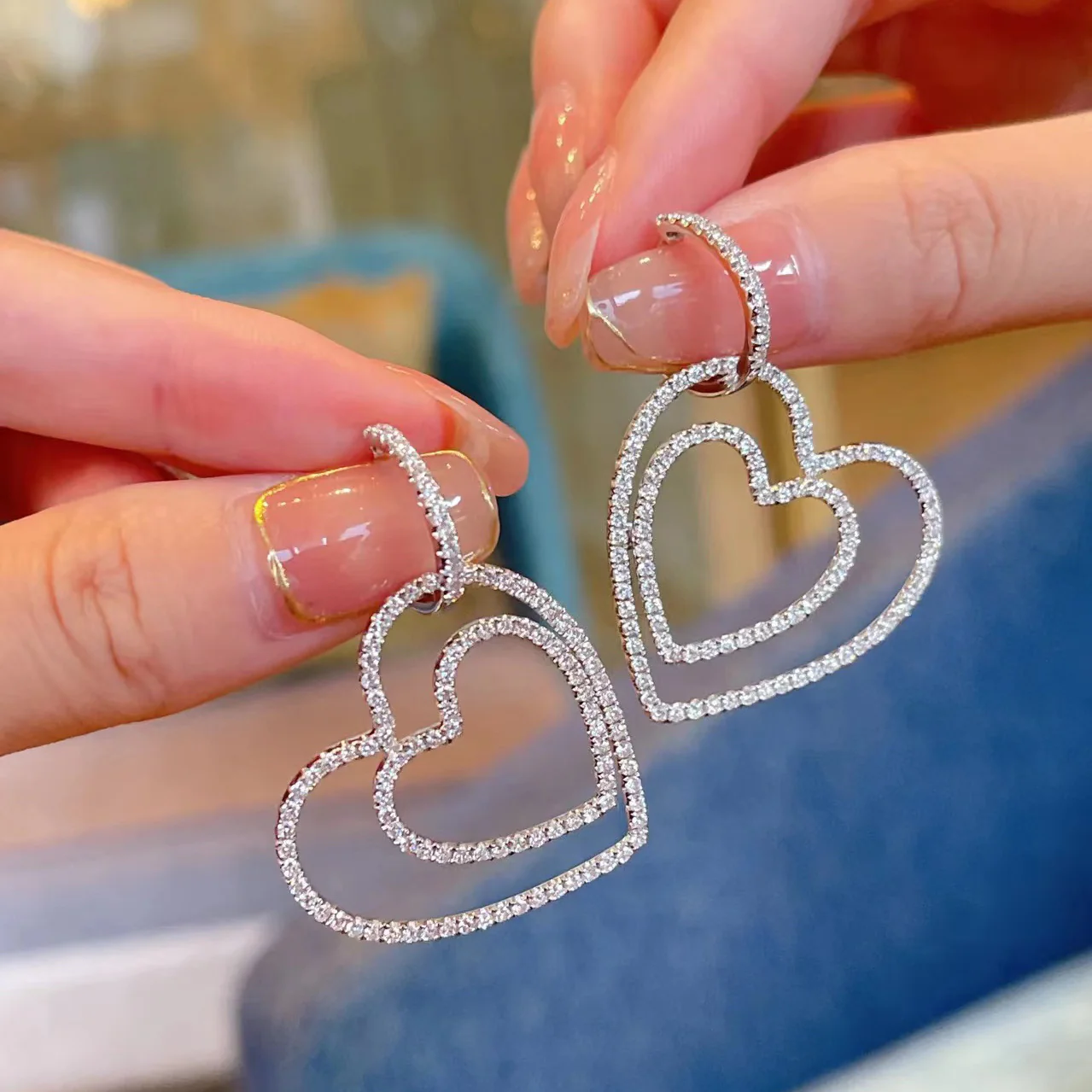 Super sparkly sweet double love earrings — Twinkles For You